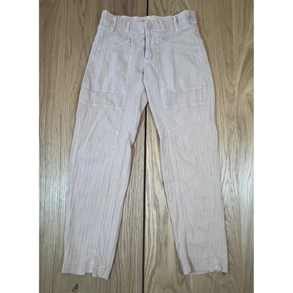 Free People Utility Pants Women Size Small Pink Linen Blend Herringbone Boho